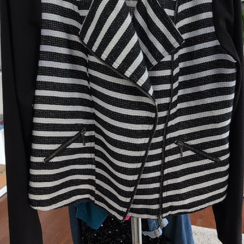 Maurices Black and White Striped Knit Jacket - Picture 7 of 9